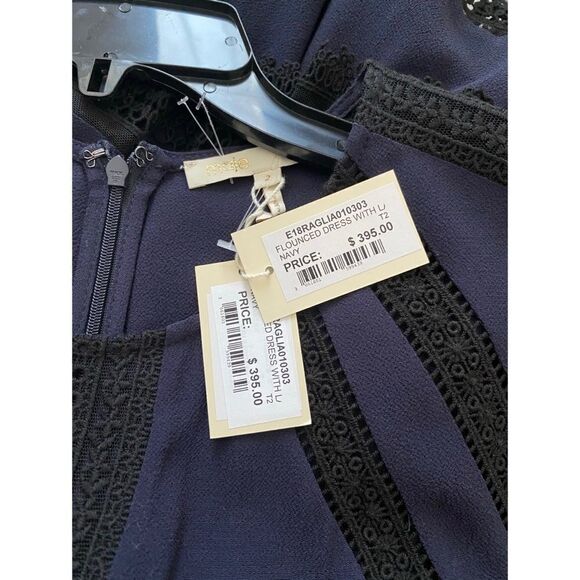 Maje Flounced tiered lace trimmed Dress in Navy - Picture 7 of 10